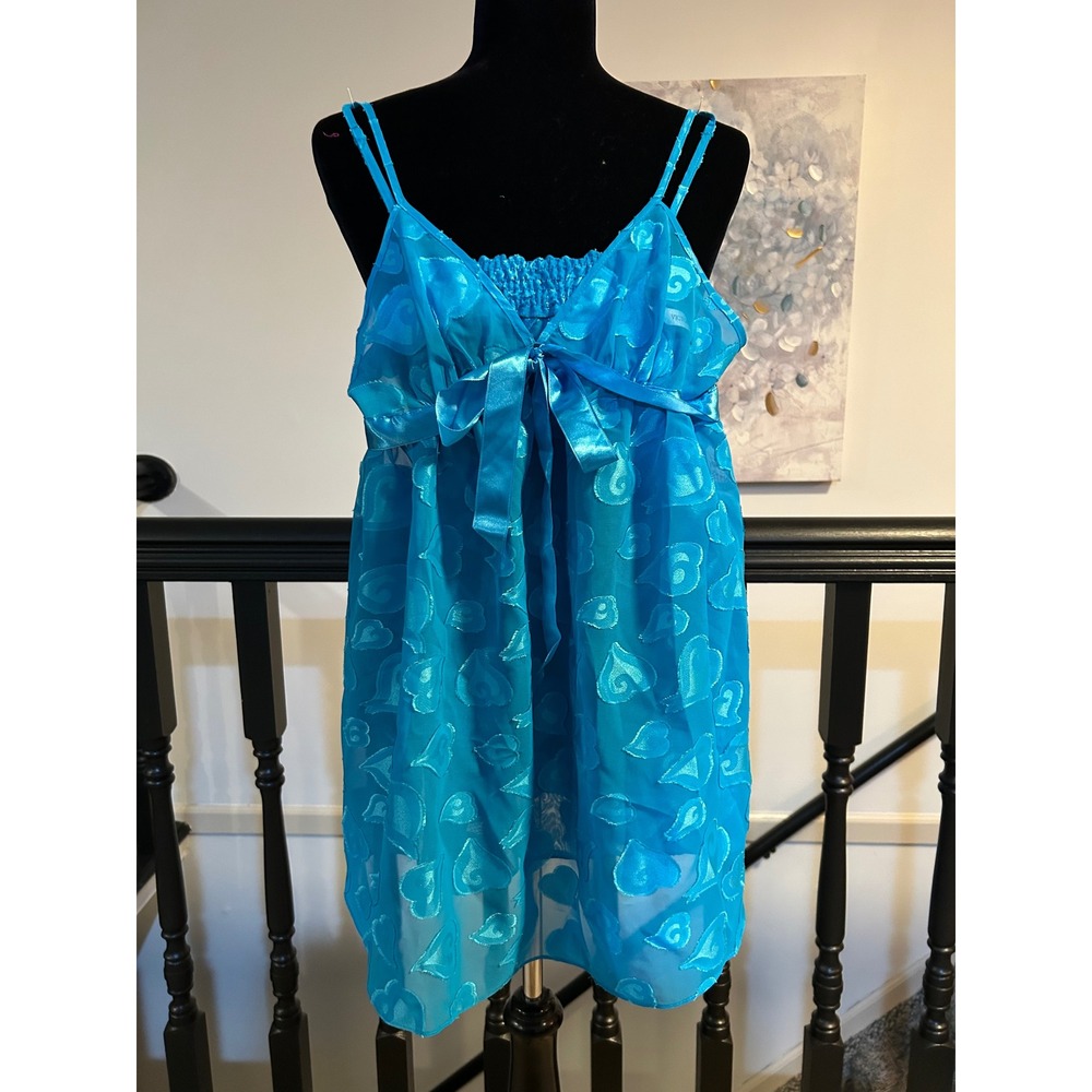 Victoria's Secret Blue Heart Jacquard Sheer Babydoll Lingerie Top Small